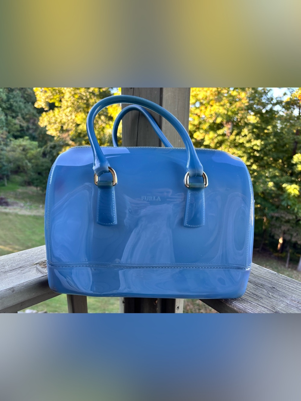 Furla Jelly Sky-Blue Patent Satchel